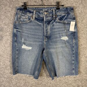 Old Navy Women's Distressed Denim Bermuda Shorts — Light Blue